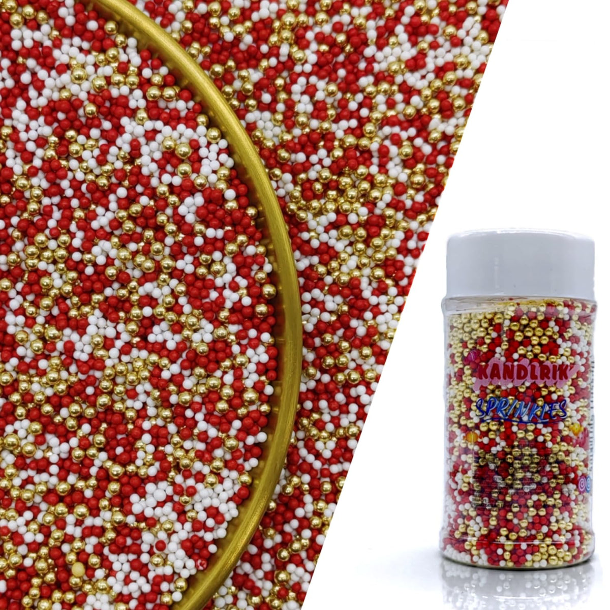 Edible Red & White & Super Gold Pearl Sugar Sprinkles Candy 2mm Mini Pearls Cake Decorations