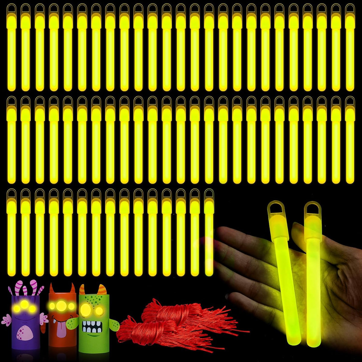 Lewtemi 50 Set 4'' Glow Sticks Bulk, Hallowee Glow in The Dark Party Supplies, Emergency Light