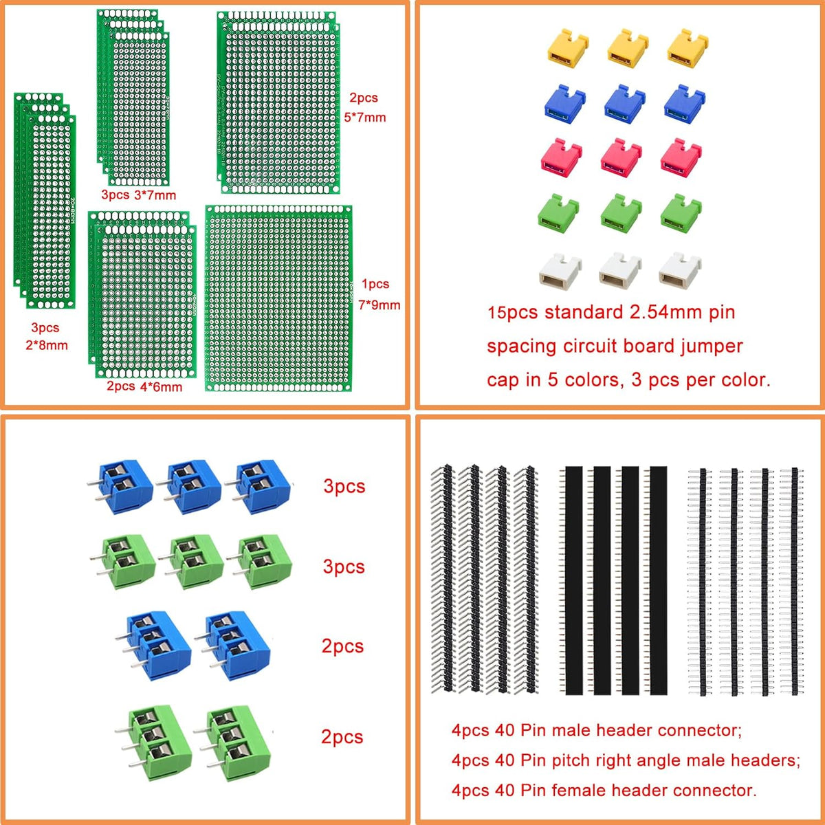 48PCS Double Sided PCB Board Kit for DIY Soldering and Electronic Project Circuit Boards Prototype