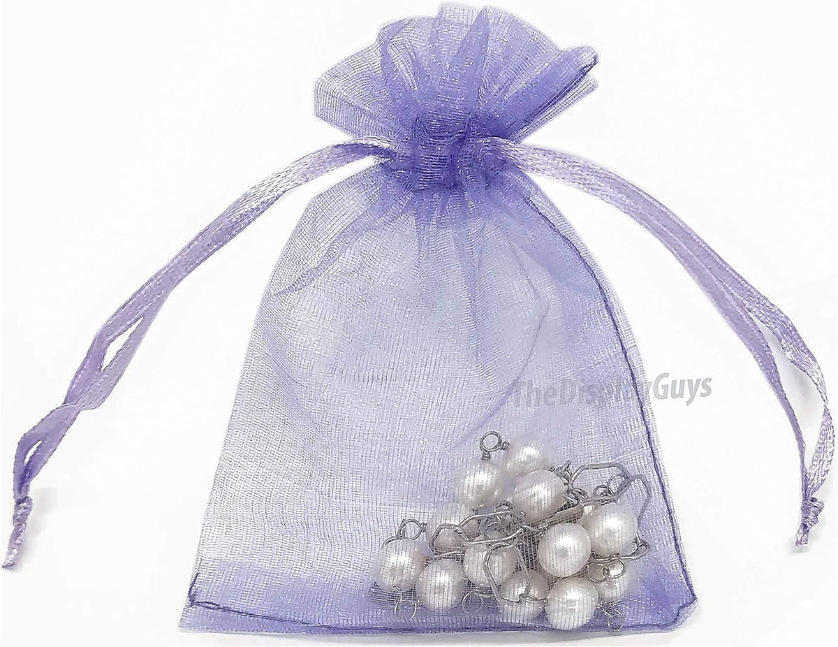 TheDisplayGuys 48-Pack 3x4 Lavender Sheer Organza Gift Bags with Drawstring, Goodie Bags for