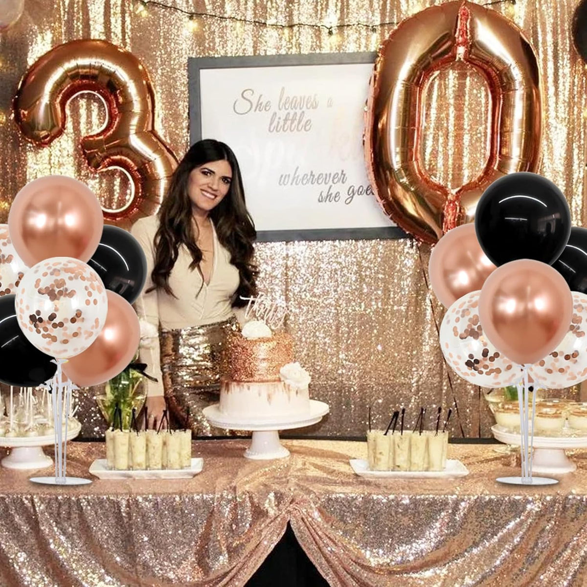 TONIFUL Black and Rose Gold Balloon Centerpieces for Table,Balloon Stand Kit for