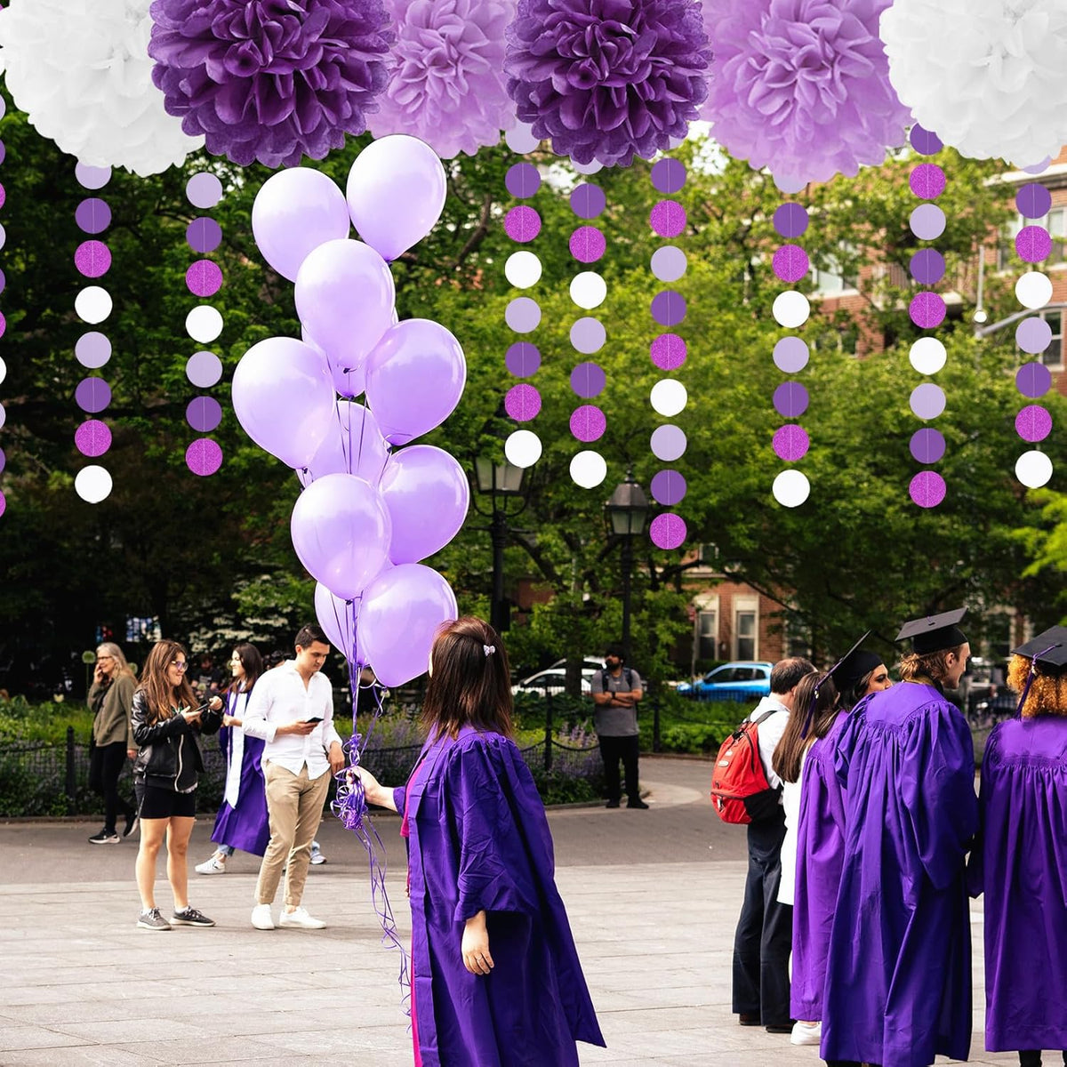 Purple White Lavender Party-Decorations Streamers - 28pcs Tissue Pom Poms,Women Girl Birthday