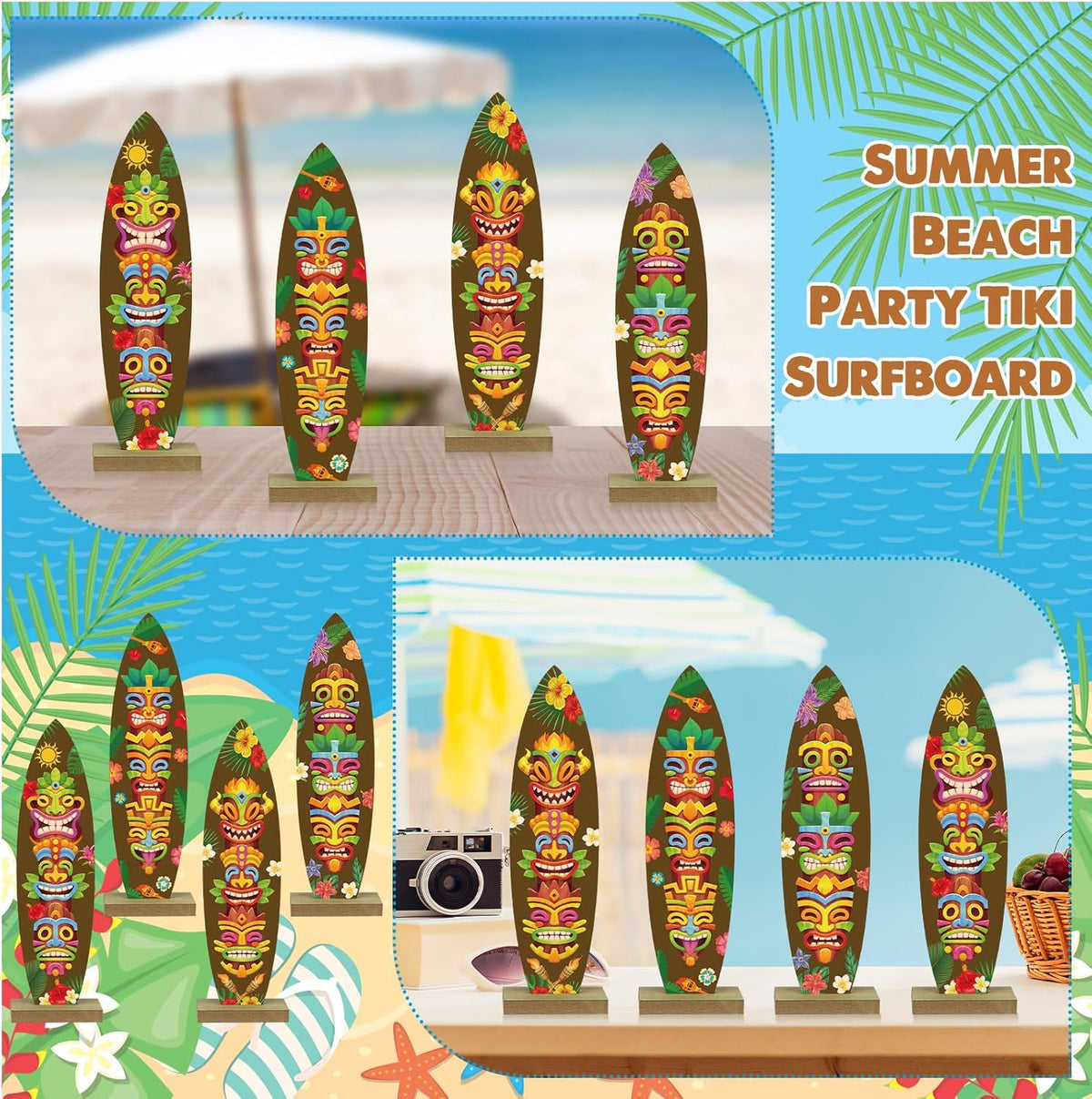 4 Pcs Surfboard Decorations for Party Welcome to Paradise Sign Tropical Bar Table Centerpieces