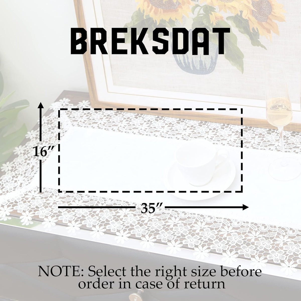 White lace Premium Rectangle Farmhouse Table Runner Waterproof OilProof SpillProof AntiShrink Soft