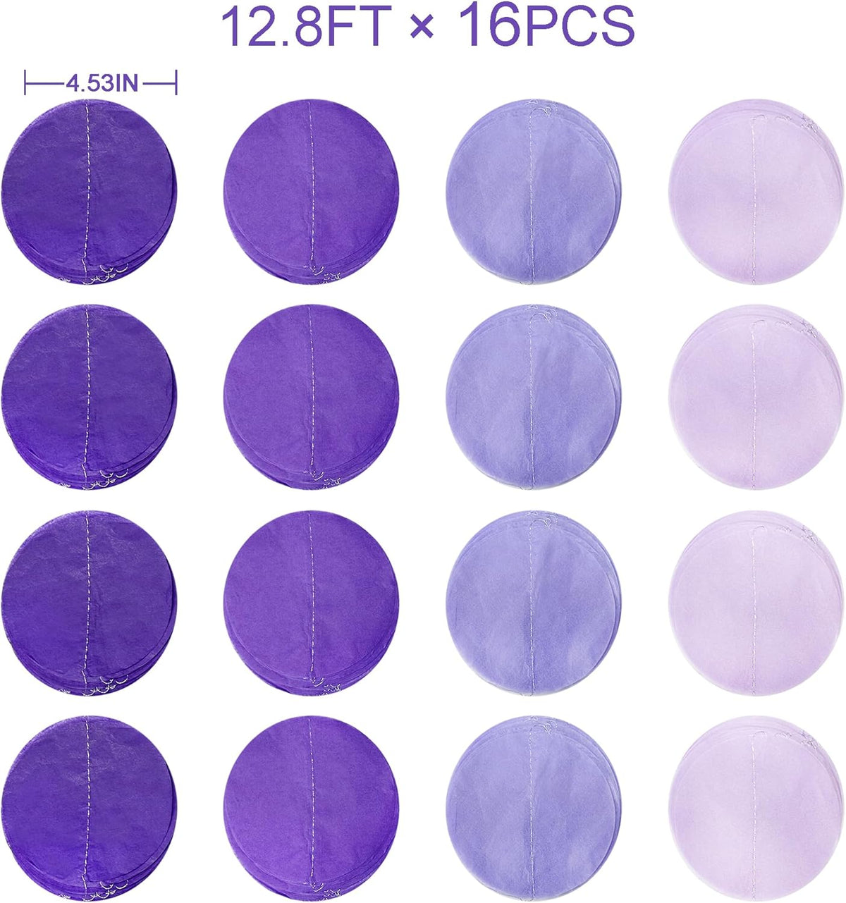 205Ft Lavender Party Decoration Ombre Purple Polka Dot Backdrop Streamer Tissue Paper Circle Dot