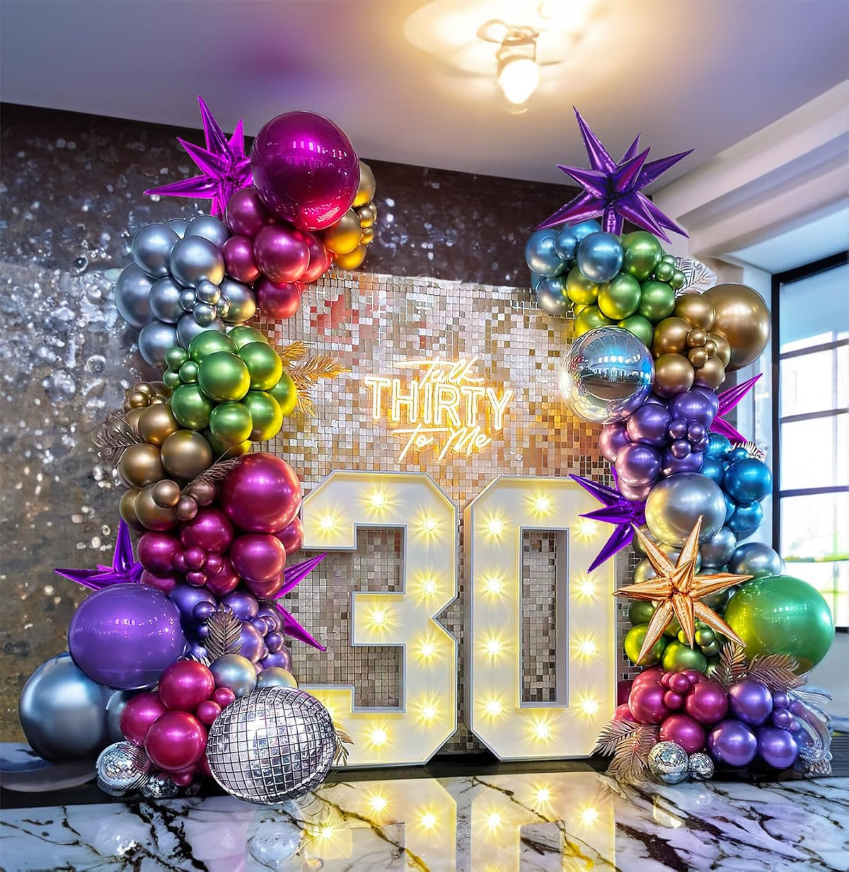 Metallic Balloon garland kit 150PCS Hot Pink Purple Green Blue Silver Gold Latex star 80s 90s Disco