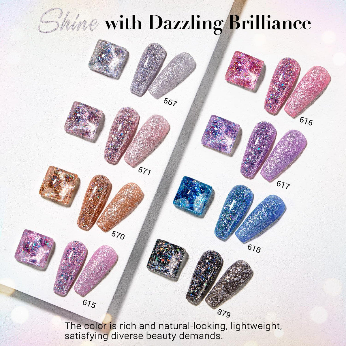 AZUREBEAUTY Dip Nails Powder Starter Kit, Silver Pink Blue Purple Black Shiny Chrome Platinum 8 All