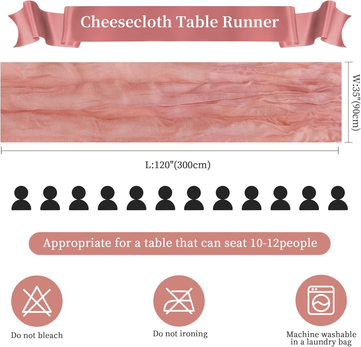 6 Pack Rose Cheesecloth Table Runner 10FT Long Boho Gauze Table Runner Rustic Sheer Runner for
