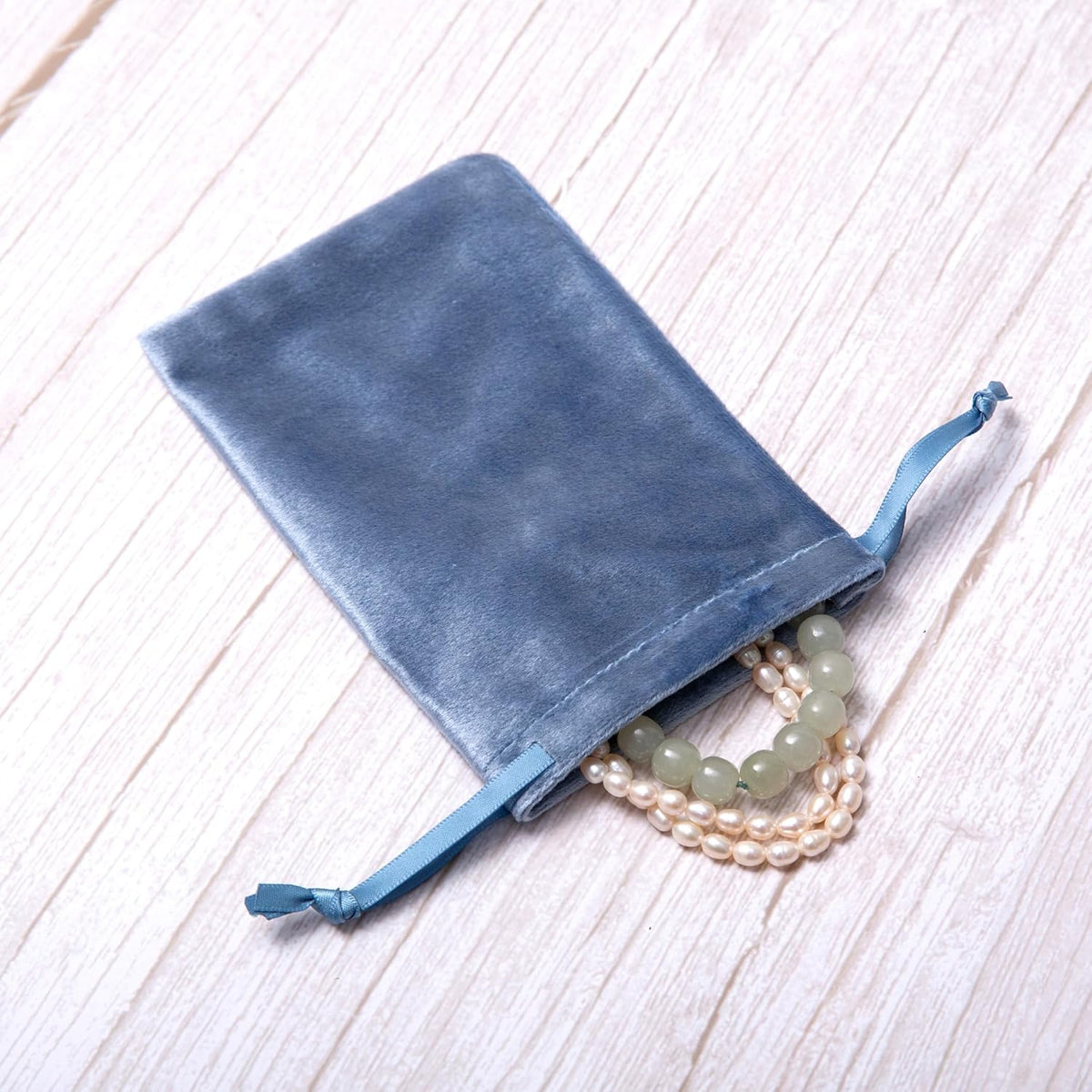 QIANF 12pcs Dusty Blue Velvet Drawstring Bags 4x6 inches Glossy Small Velvet Cloth Gift Bags