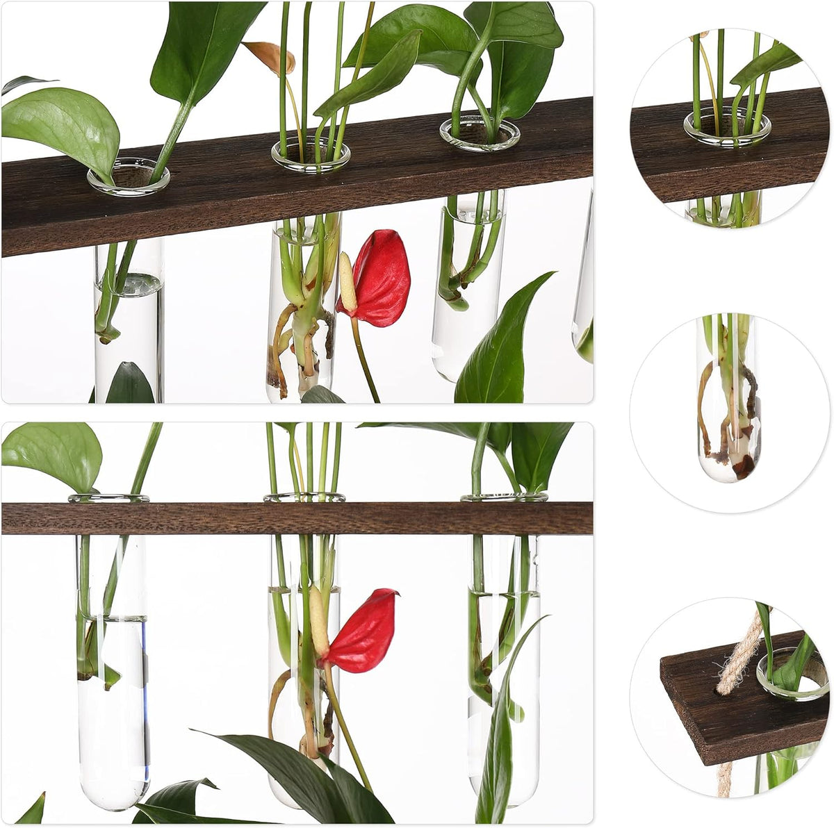 YIBOT Propagation Stations,3 Tiered Wall Hanging Terrarium with Wooden Stand,Mini Glass Test Tubes