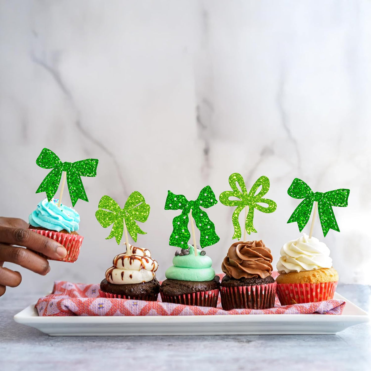 Ephlyn 24Pcs Bow Cupcake Toppers Bow Birthday Cake Topper Girls Birthday Party Decorations Bowknot