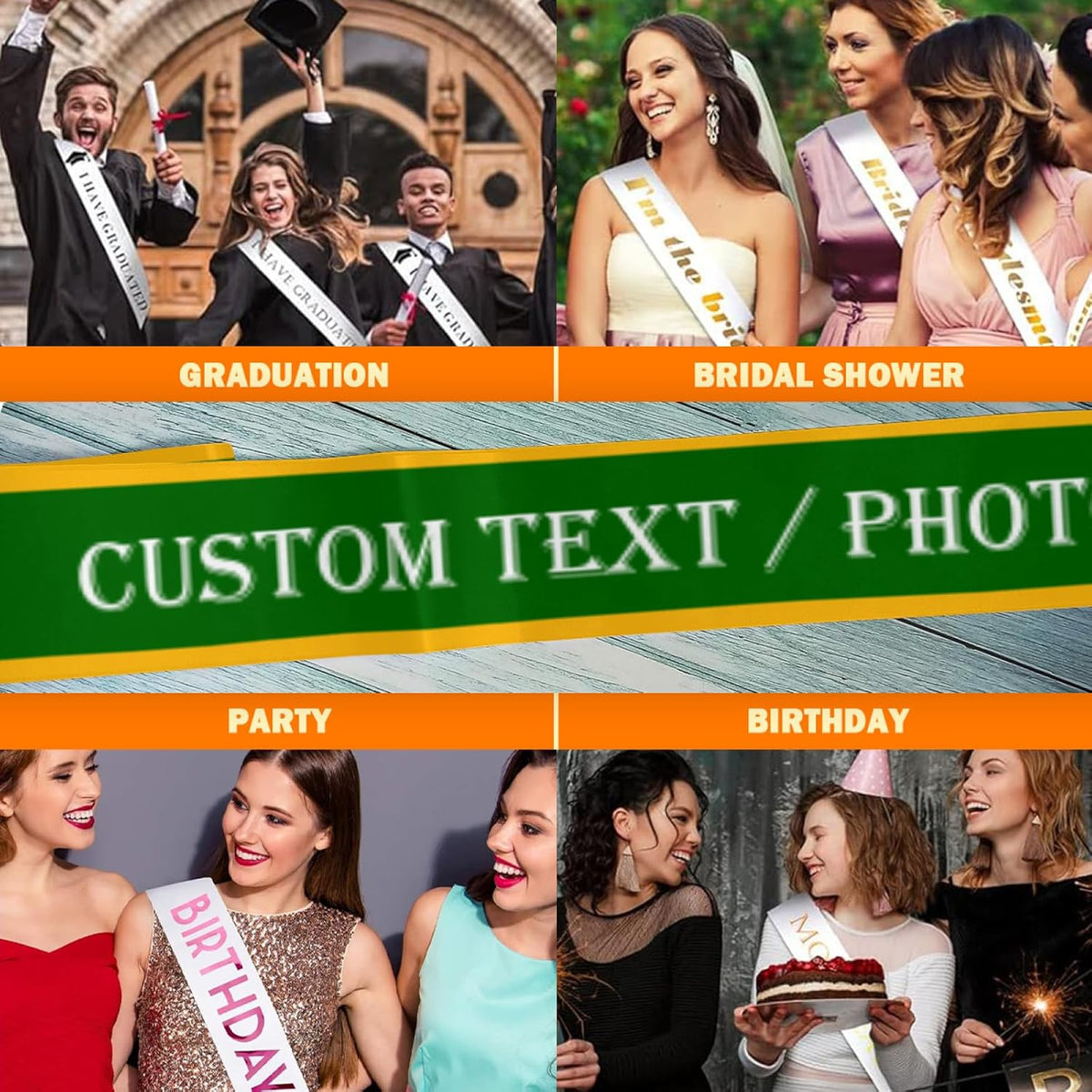 Custom Sash,Personalized Birthday Sash with Text Photo,Customized Bachelorette Sash Quote Sash