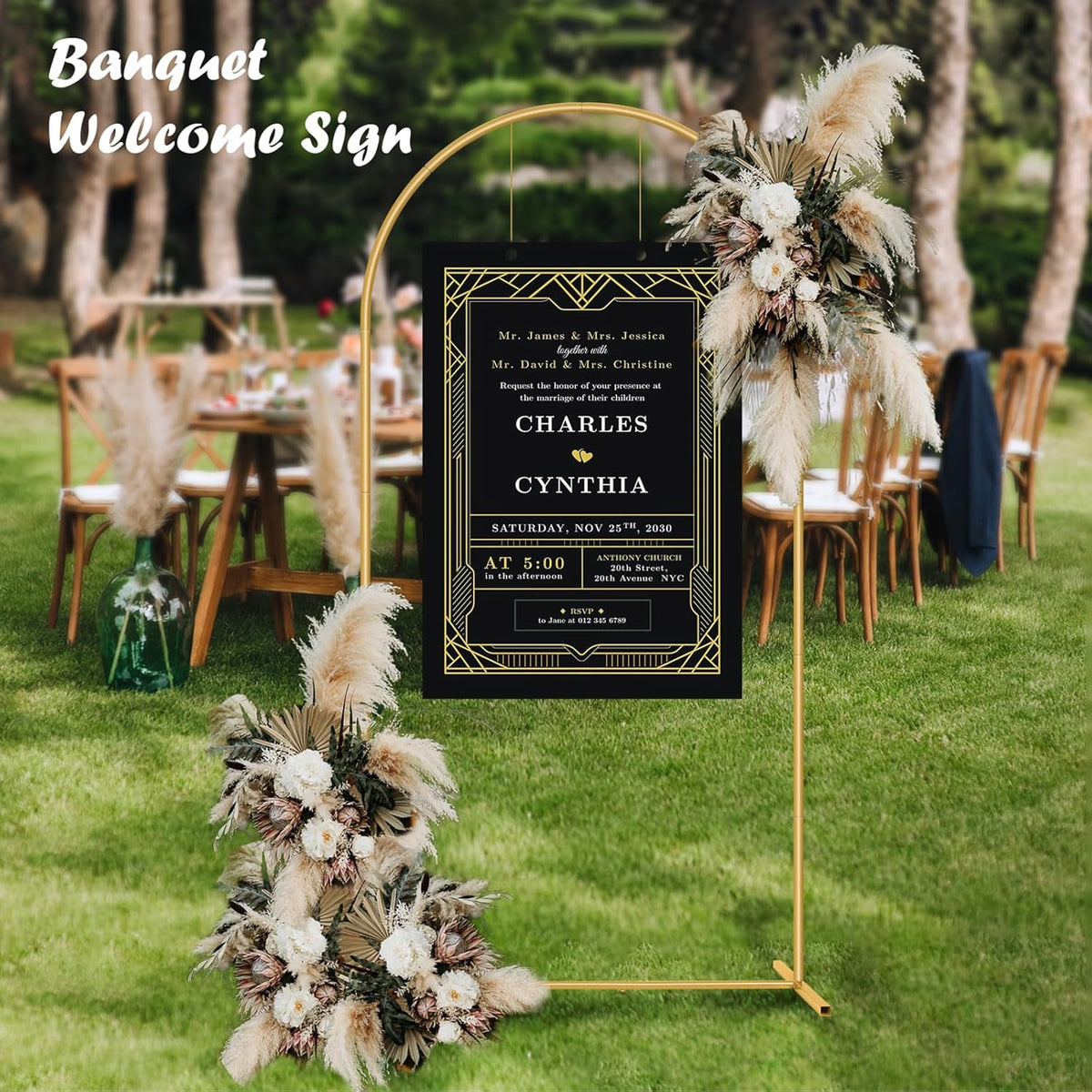 6.6FT Metal Wedding Arch Stand Gold Square Arched Backdrop Frame for Party Ceremony Birthday Bridal