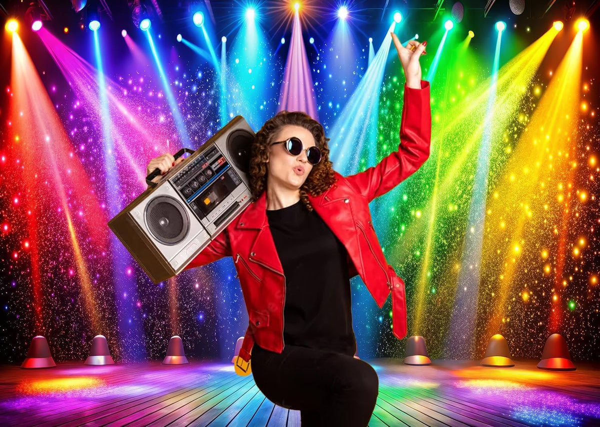 LTLYH 10x8ft Fabric Disco Rainbow Stage 70s 80s 90s Backdrop Vintage Lights Photography Background