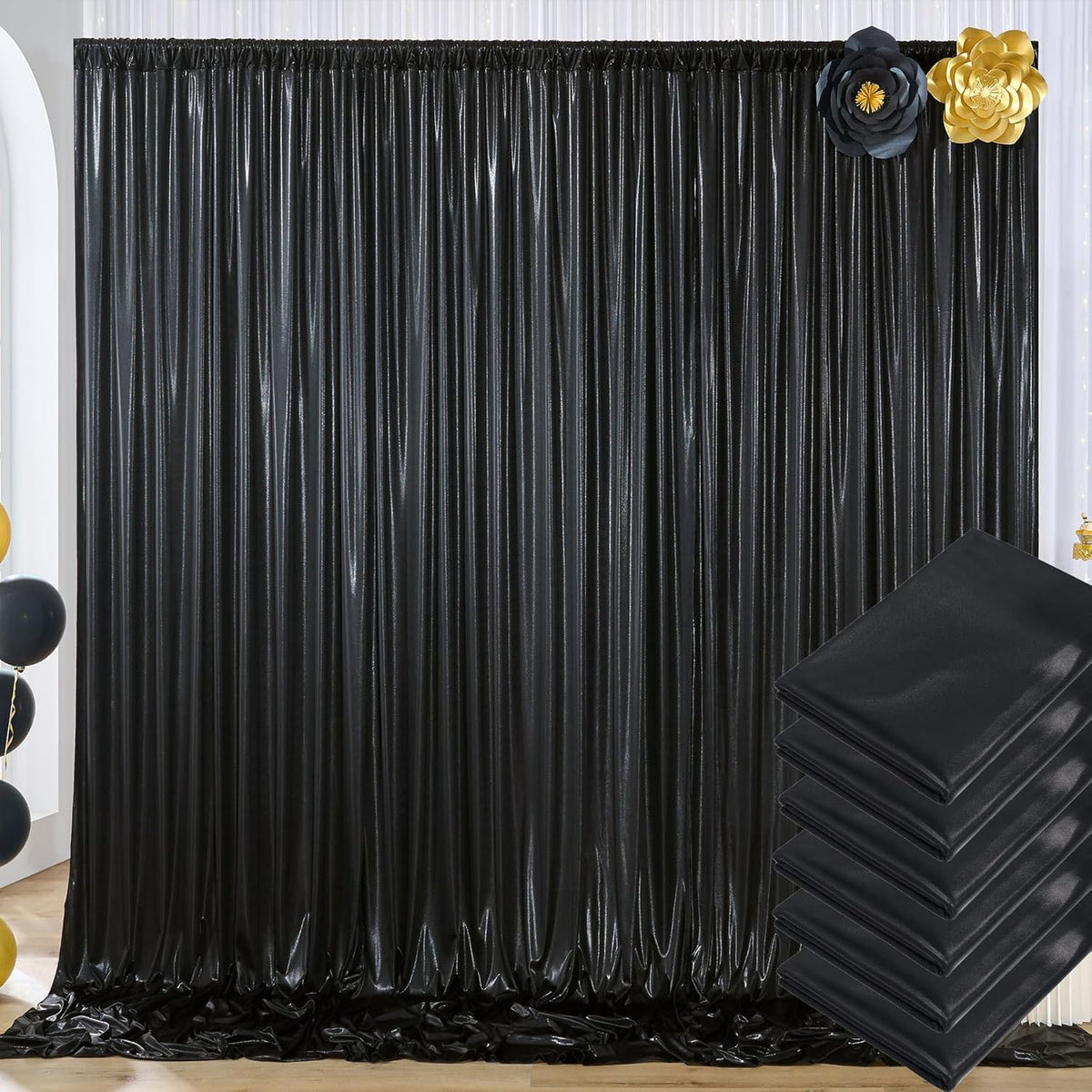 30ftx10ft Black Sequin Backdrop Curtain for Parties, Wrinkle Free Glitter Photo Backdrop Drapes 6
