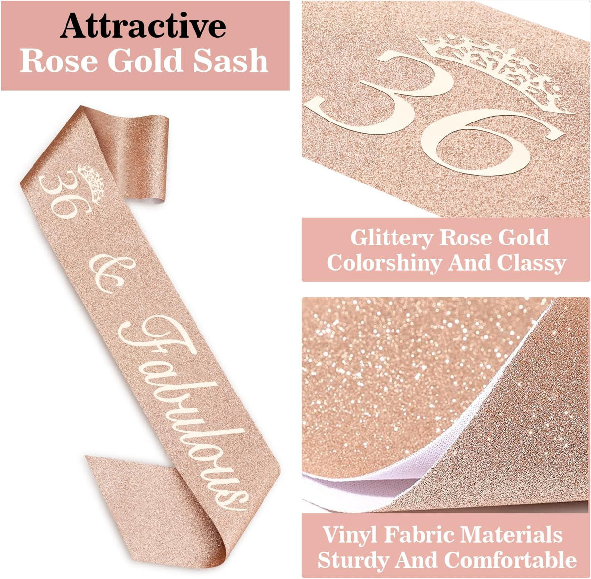36th Birthday Decorations for Women Including Birthday Sash, Tiara/Crown, Numeral Candles and Cake