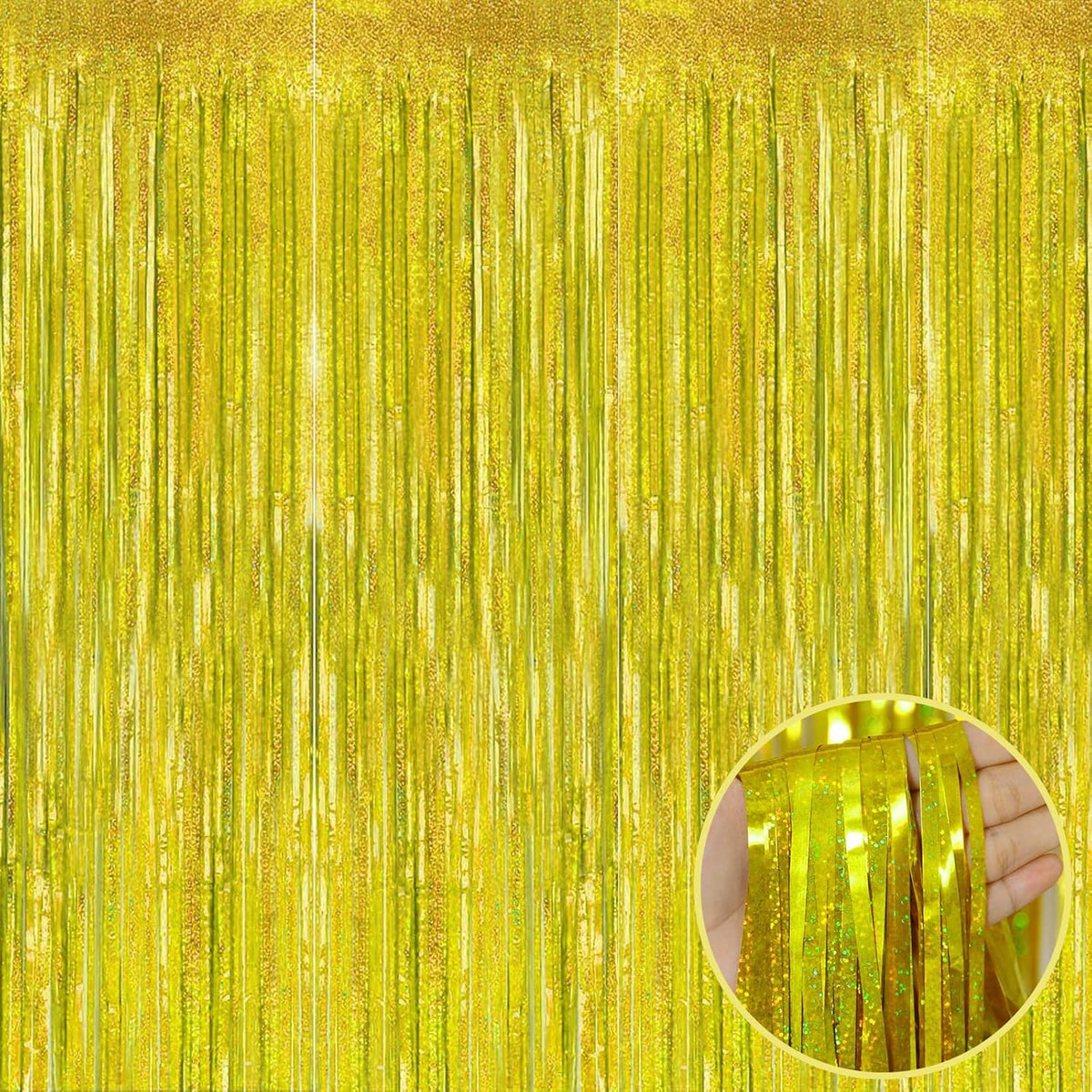 4 Pack Gold Tinsel Foil Fringe Curtain Backdrop, 3.28Ft x 8.2Ft Metallic Streamers for Photo Booth