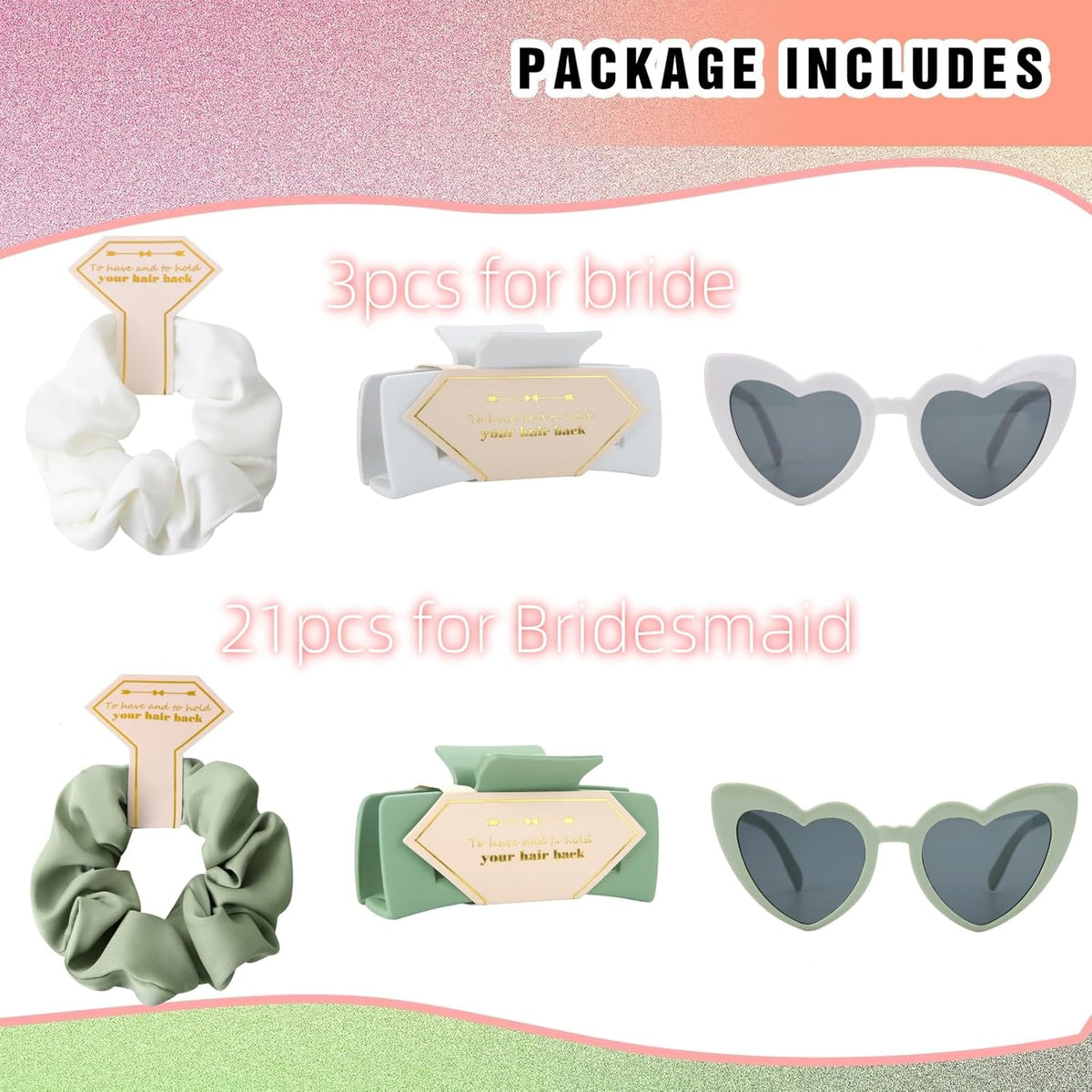 Bridesmaid Scrunchies Proposal Gifts Bachelorette Hair Claws Clips Girls heart sunglasses for