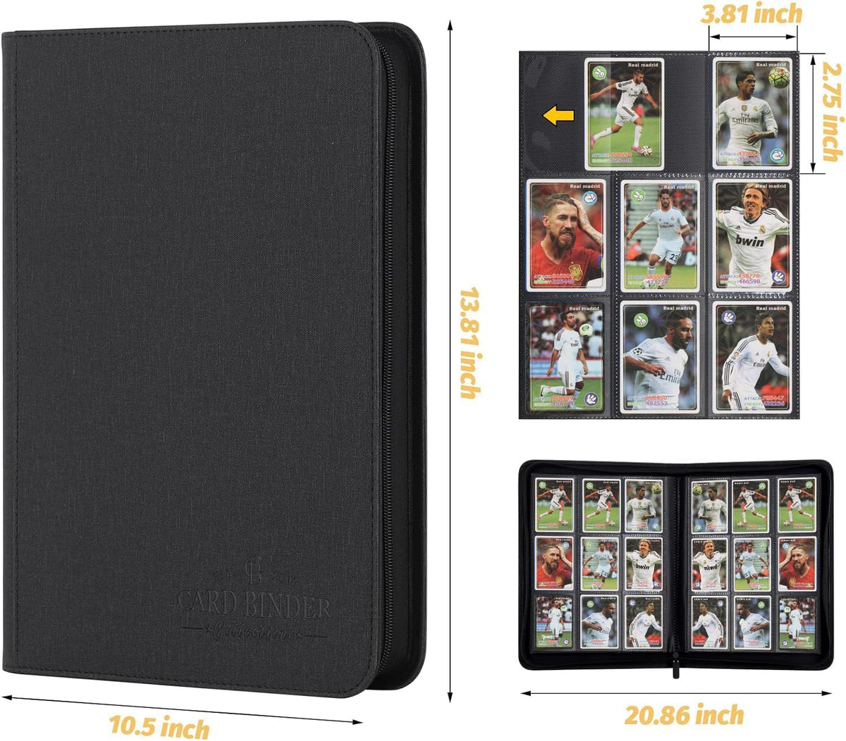 9 Pocket Card Binder, Premium Zip Trading Card Binder, 540 Double Sided Pocket PU Collection