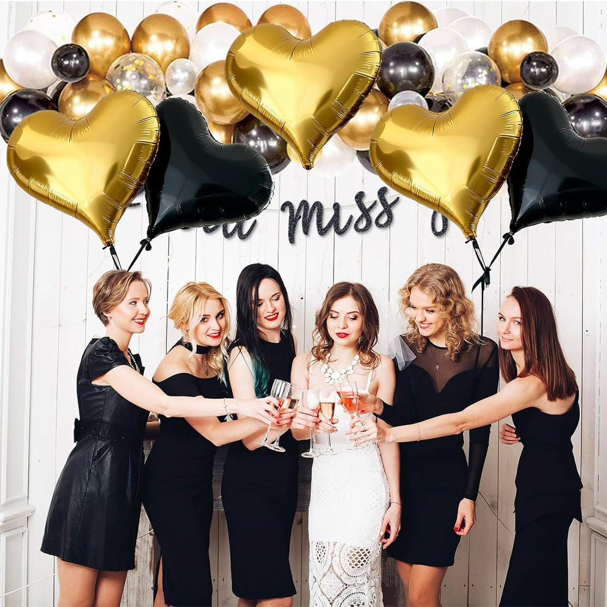 Black Gold Heart Balloons,24Inch Large Gold Black Heart Foil Balloons for Valentine's Day Birthday