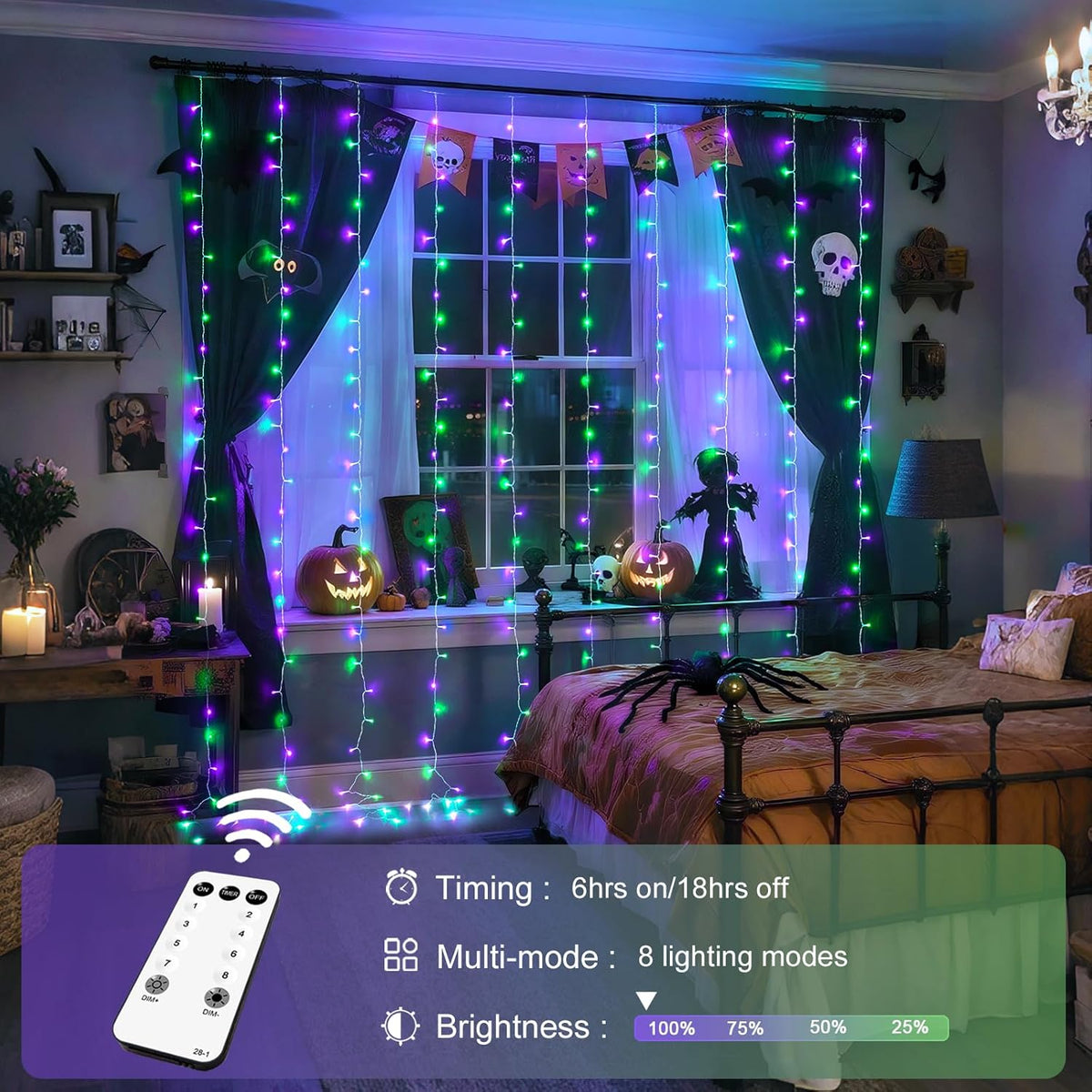 JMEXSUSS 300LED Halloween Curtain Lights with Remote, 9.8x9.8ft Halloween Lights Plug in, Christmas