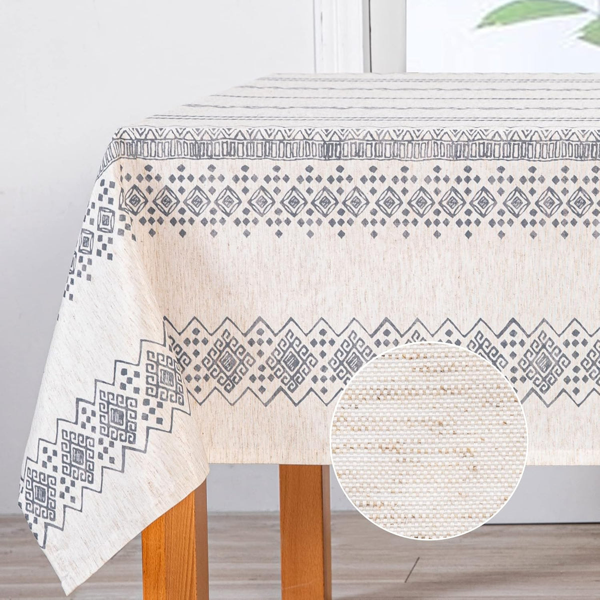 MYSKY HOME Boho Rectangle Tablecloth 60x84 Inches Linen Fabric Oblong Table Cover Farmhouse