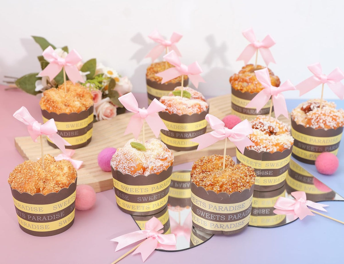 Coquette Pink Bow Cupcake Toppers - Bow Cake Toppers, Birthday Decorations, Bridal Shower &