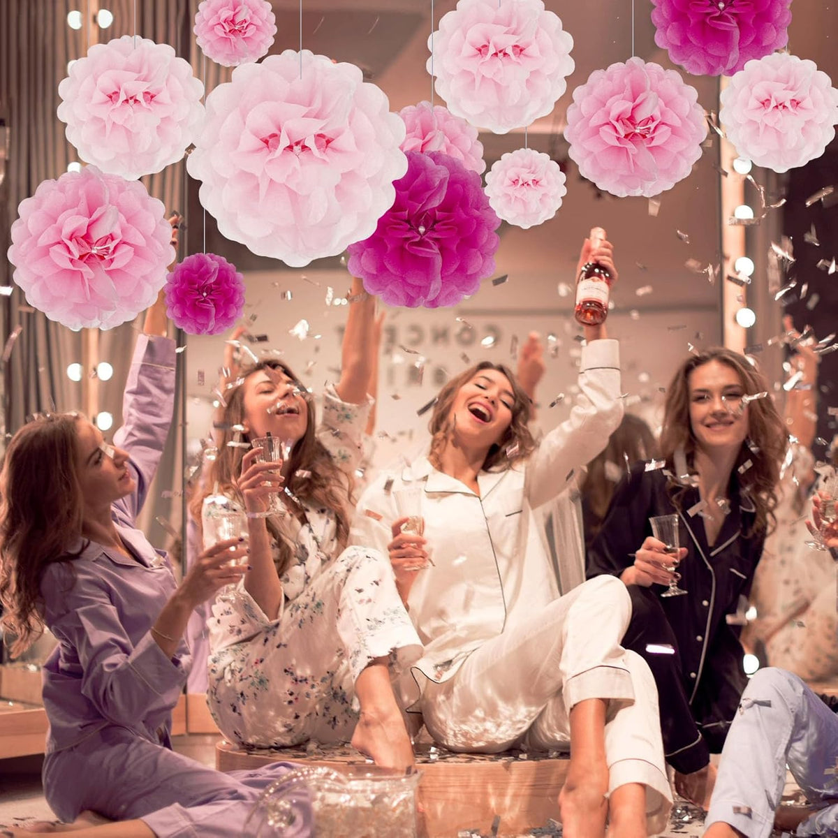 Tissue Paper Pom Poms, Pink Tissue Paper Flowers, Hanging Flower Balls for Weddings Fiesta Parties
