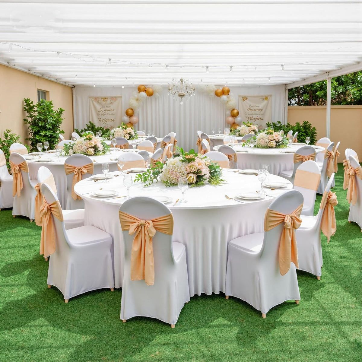 2 Pack Ivory Spandex Round Tablecloths for 60 inch Tables, Wrinkle Free Stretchy Fitted 120inch