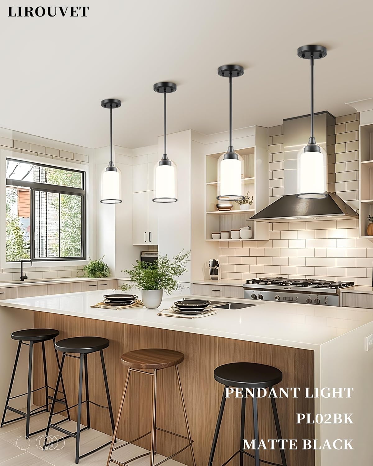 LIROUVET Black Pendant Light Fixtures - Dual Glass Hanging Light, 1-Light Pendant Lights with Clear