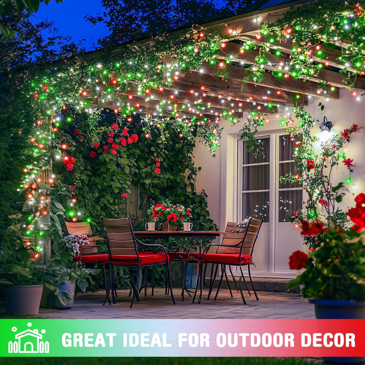 JMEXSUSS 500 LED Red White and Green Christmas Lights, 8 Modes 163ft String Light Plug in with