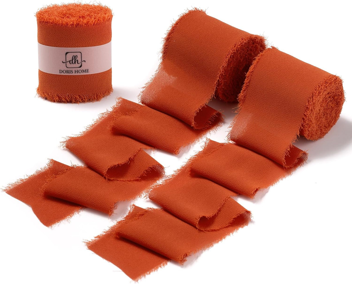 DORIS HOME Burnt Orange Chiffon Ribbon for Flower Bouquet, 2" x21Yd Fabric Ribbon for Gift