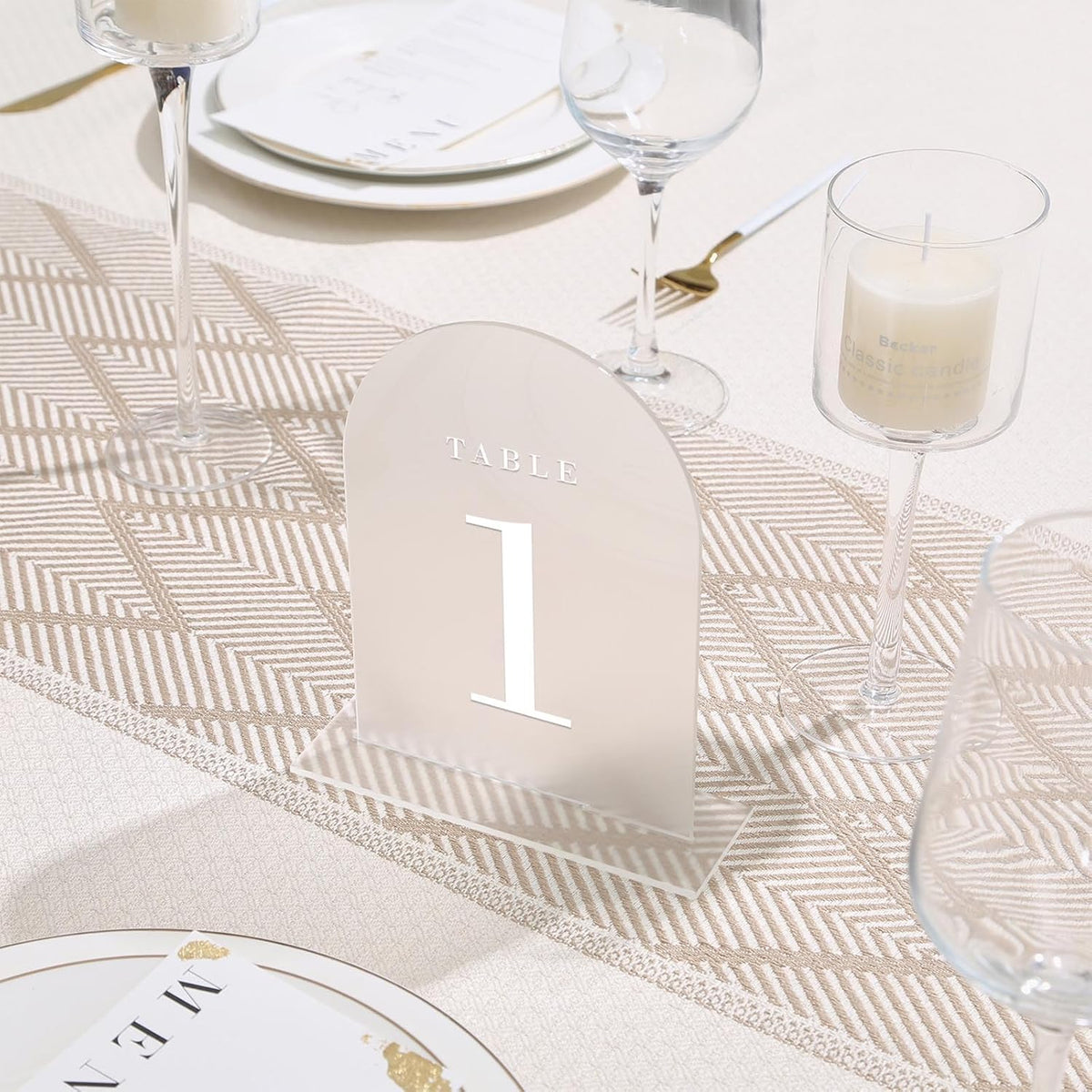 UNIQOOO Frosted Arch Wedding Table Numbers with Stands 1-20, 5x7" Acrylic Display Signs and