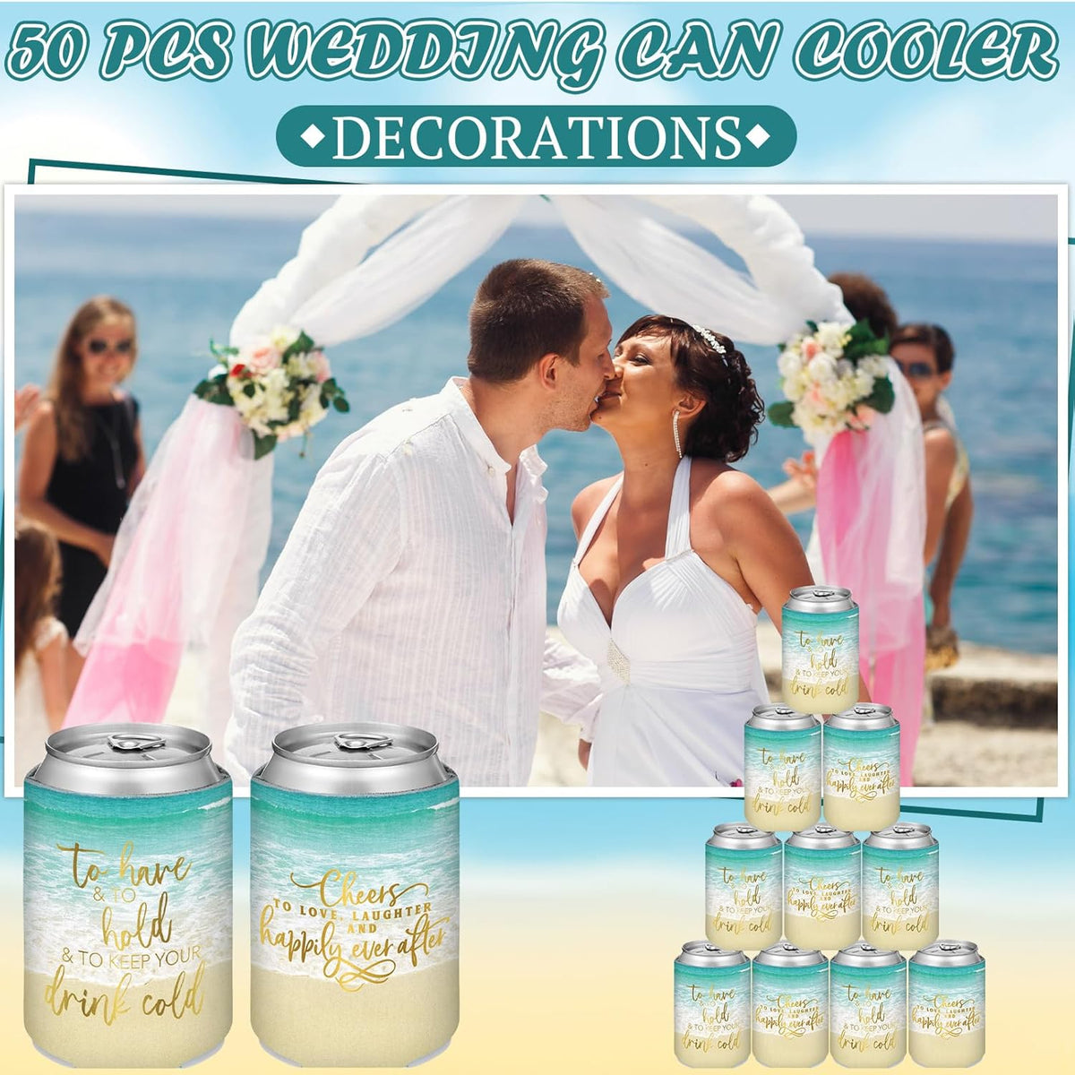 50 Pieces Beach Theme Wedding Can Cooler Bulk Engagement Party Favors for Guests Cheers to Love