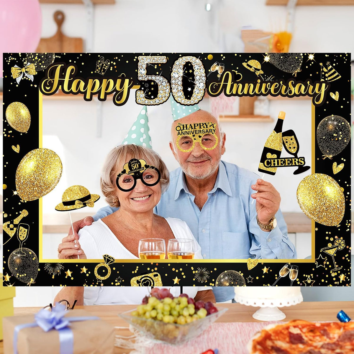 50th Wedding Anniversary Decorations Black Gold 50th Wedding Anniversary Party Photo Booth Props