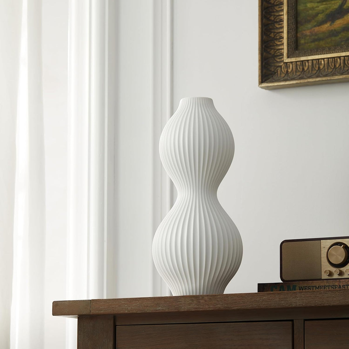RONDURE 15.8" Modern Ceramic Table Lamp, Modern Bedside Lamps for Bedroom, Living Room and