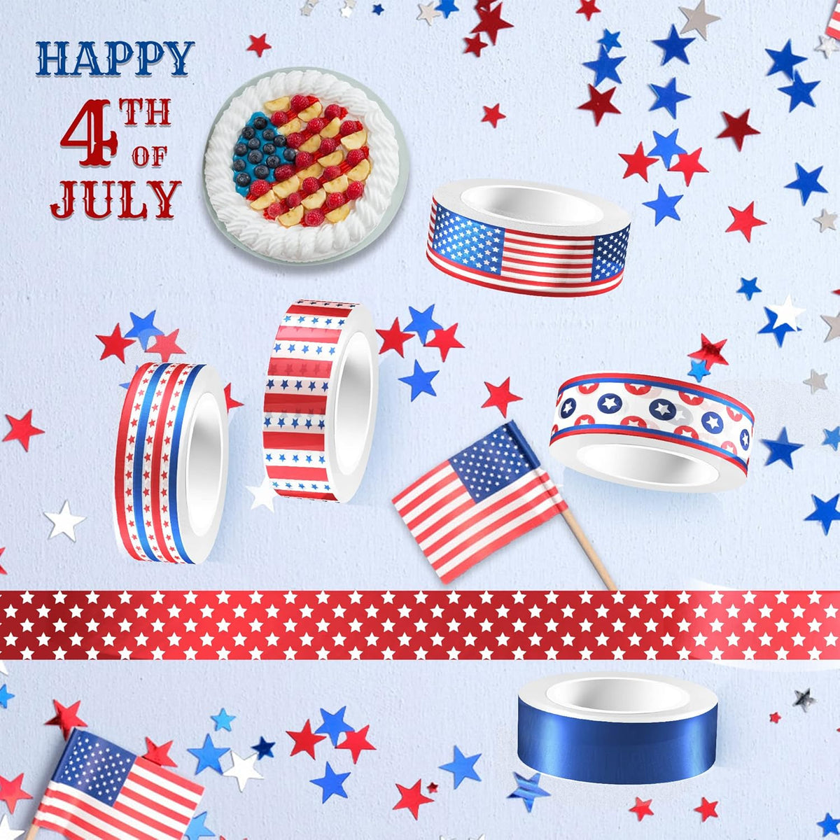 Adirasenotek Washi Tape 12 Rolls Patriotic Packing Tape American Flag Decorative Paper Stickers DIY