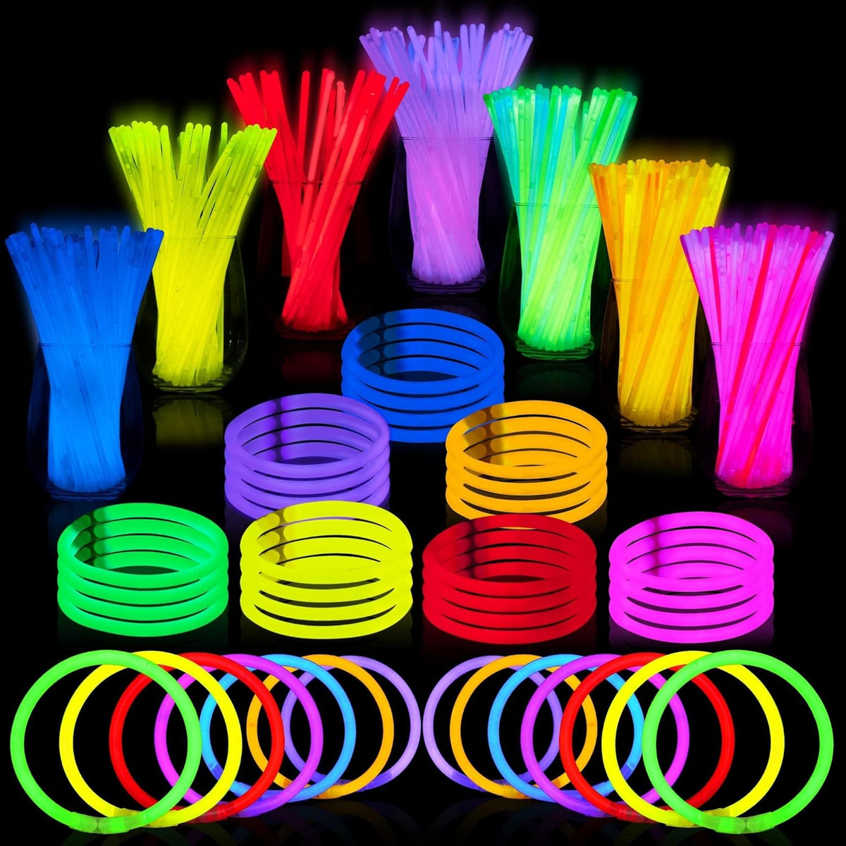 JOYIN 100 Pcs 8" Glowsticks, Halloween Supplies Pack, Bracelets Necklaces, Glow in the Dark Party