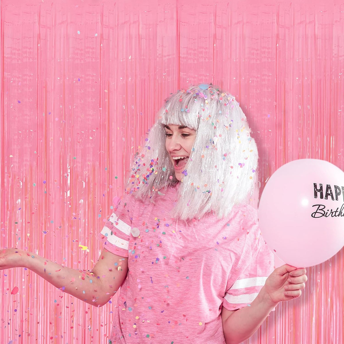 5 Pack Pink Tinsel Curtain Party Backdrop Foil Fringe Light Pink Halloween Baby Shower Valentines
