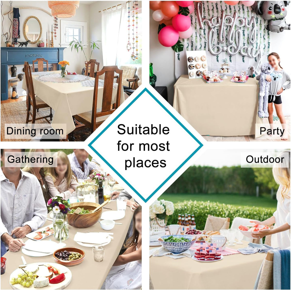 Hiasan Beige Rectangle Tablecloth - Waterproof Spillproof and Wrinkle Resistant Washable Polyester