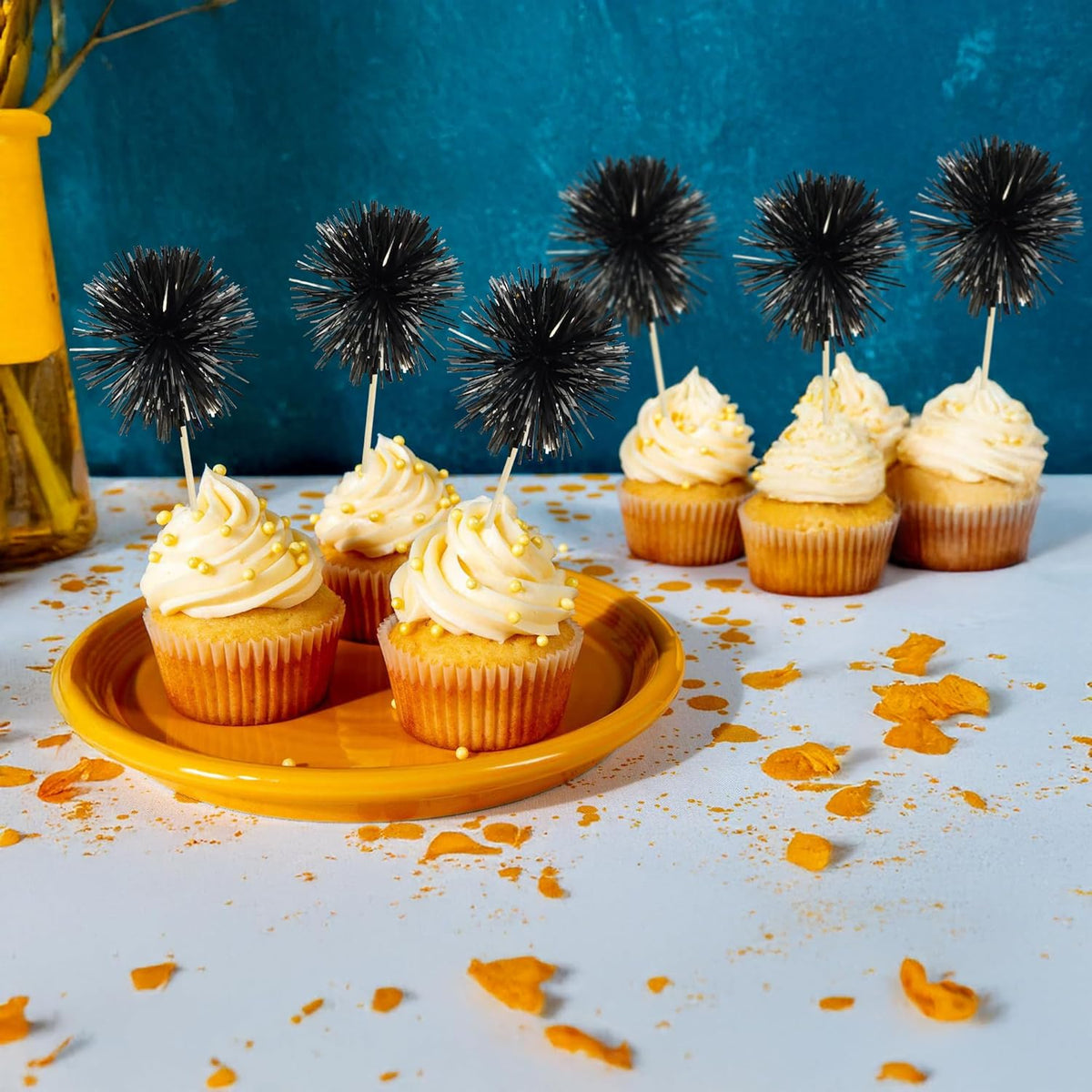 Gyufise 30Pcs Foil Firework Cupcake Toppers Sparkle Tinsel Cake Toppers Tinsel Drink Cake