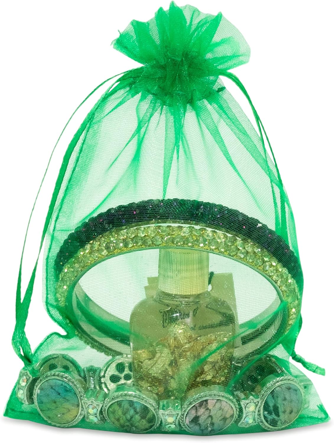 TheDisplayGuys 48-Pack 4x6 Light Green Sheer Organza Gift Bags with Drawstring, Jewelry Candy Treat
