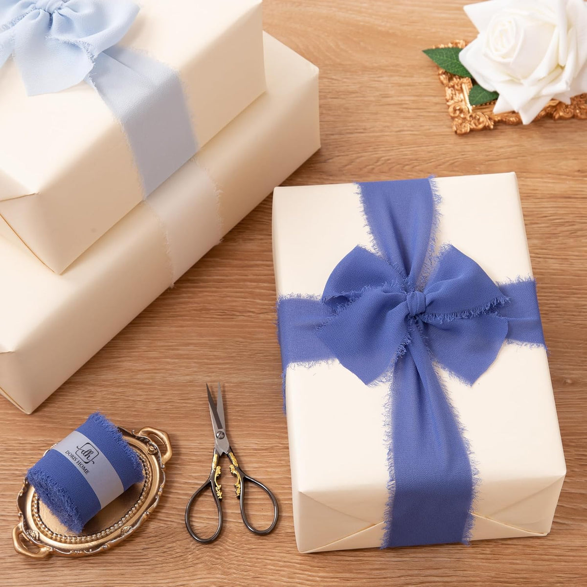 DORIS HOME Electric Blue Chiffon Ribbon for Flower Bouquet, 2" x21Yd Fabric Ribbon for Gift