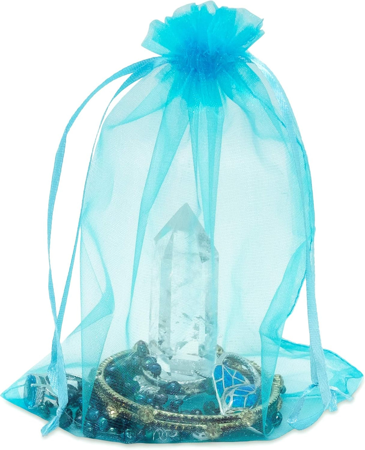 TheDisplayGuys 100-Pack 6x8 Turquoise Blue Sheer Organza Gift Bags with Drawstring, Jewelry Candy