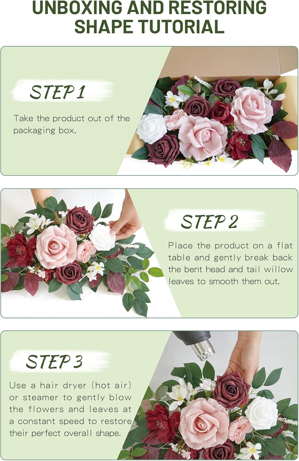 Wedding Decor (Pack of 2) Welcome Sign Flower Backdrop Garland for Ceremony Reception Wall Easel