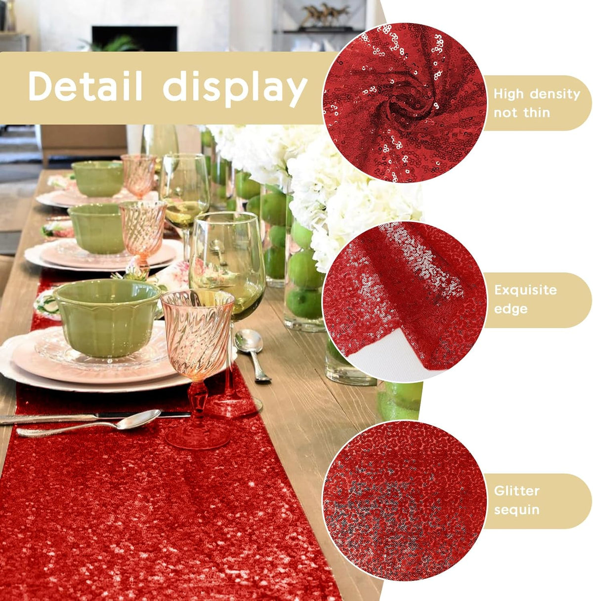 10 Packs 12 x 72 inches Sequin Table Runner, Red Glitter Table Runner for Birthday Party Supplies