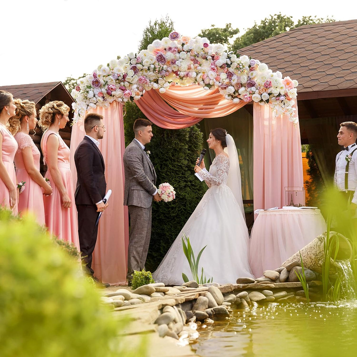 Wokceer Wedding Arch Draping Fabric 6 Panels 28.7" x 20FT Blush Drapes Sheer Fabric Backdrop Arch
