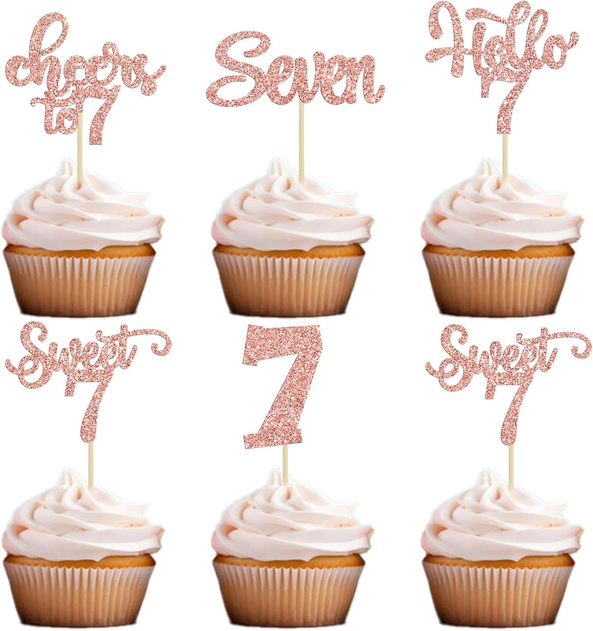 30Pcs 7th Birthday Cupcake Toppers Glitter Seven Happy 7 Cupcake Picks Cheers to 7 Years Old Cake