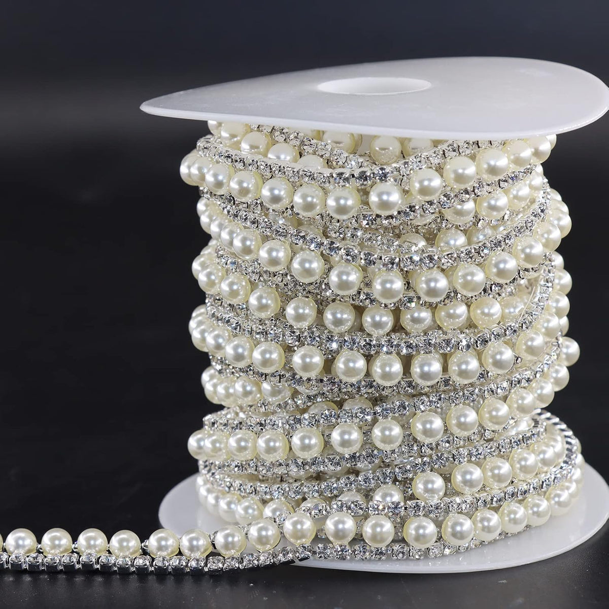 Jerler Rhinestone Trim Applique 2 Yards 2 Rows Crystal Chain Banding Diamond Inlaid White Pearl
