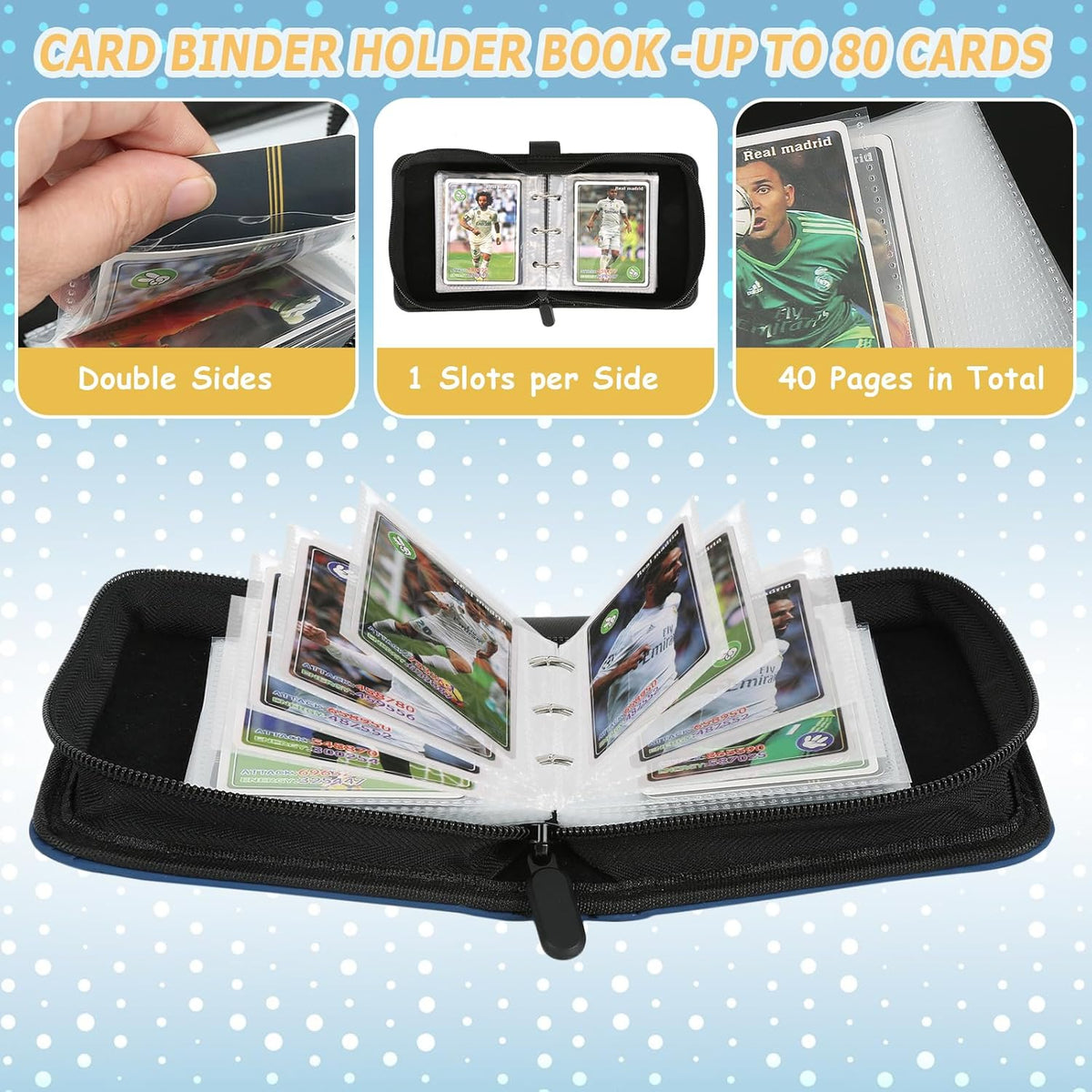 Trading Card Binder, Card Collection Binder Album Folder with 80 Side Loading Pockets, 1 Pocket
